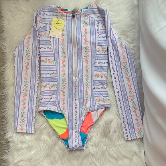 MAAJI Floral Ivy Abstract Reversible Long Sleeve One Piece Swimsuit Sz LARGE - Picture 1 of 9